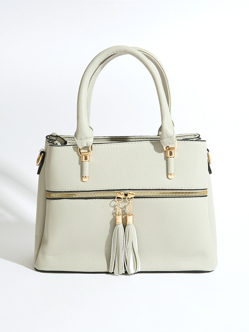 Tassle Front Handbag in Stone