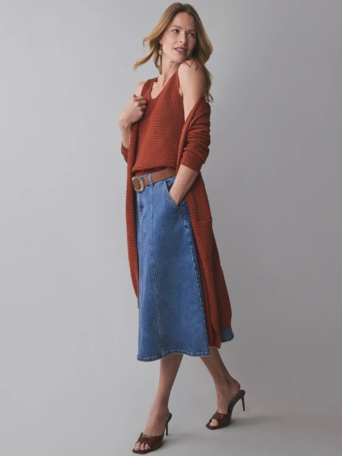 Petite Mid Length Denim Skirt in Vintage Wash