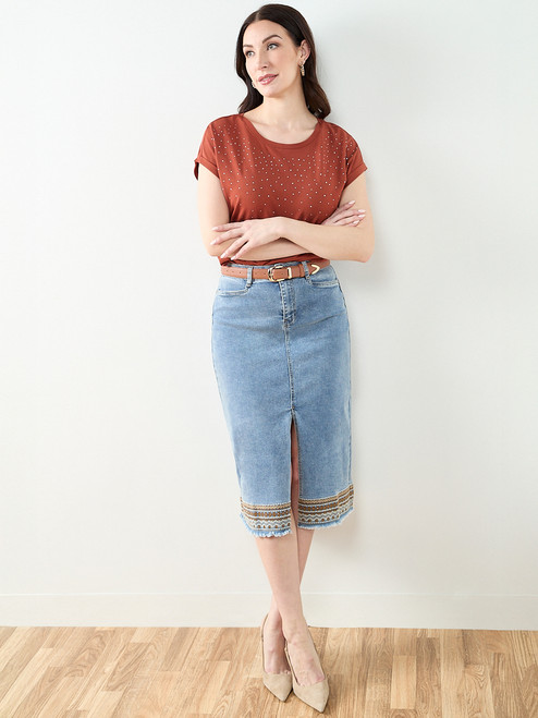 A-Line Trim Denim Skirt in Vintage Wash