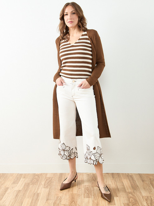 Haylie Wide Embroidered Crop Denim Jean in Ecru