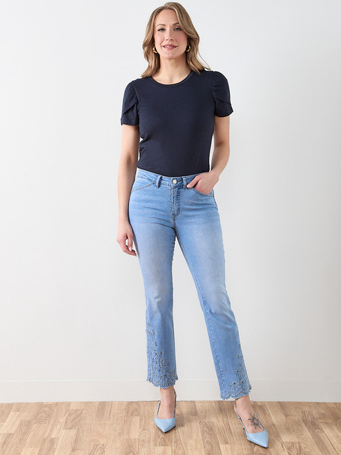 Kimberly Embroidered Ankle Denim Jean in Light Wash