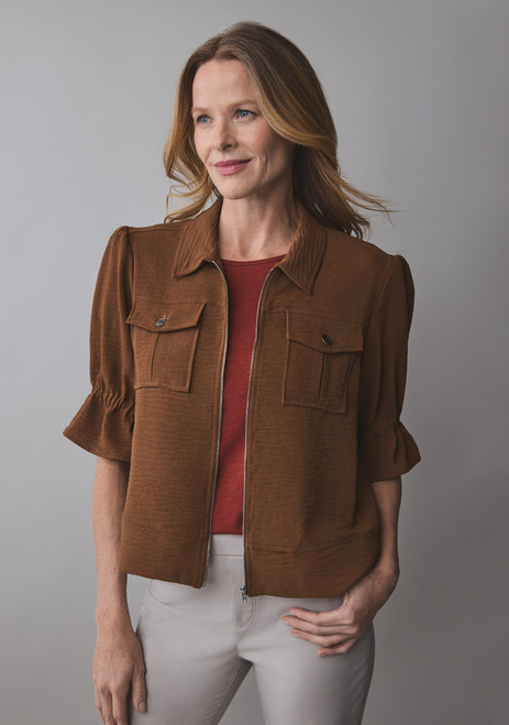 Airflow Flounce Sleeve Jacket in Tobacco