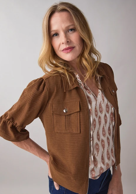 Airflow Flounce Sleeve Jacket in Tobacco