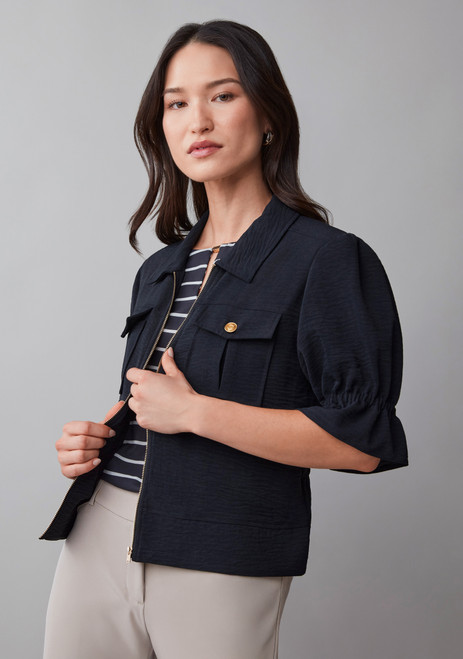 Airflow Flounce Sleeve Jacket in Black