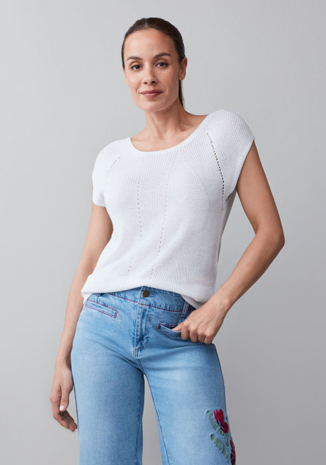 Cap Sleeve Scoop Neck Sweater in White