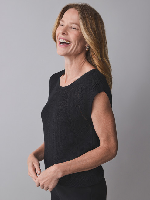 Cap Sleeve Scoop Neck Sweater in Black