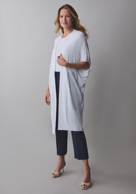Short Sleeve Long Cover Up Sweater in White