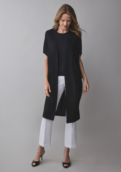 Short Sleeve Long Cover Up Sweater in Black