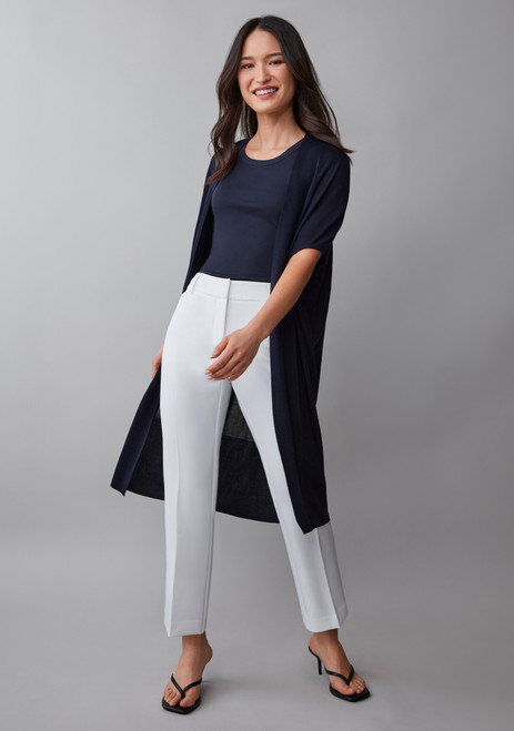 Short Sleeve Long Cover Up Sweater in Navy