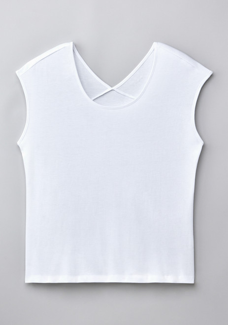 Cap Sleeve Back Detail Scoop Neck T-Shirt in White