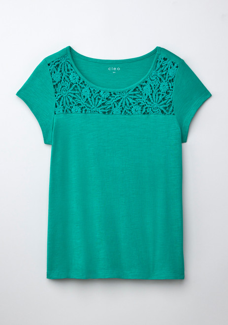 Crochet Trim Scoop Tee in Jade