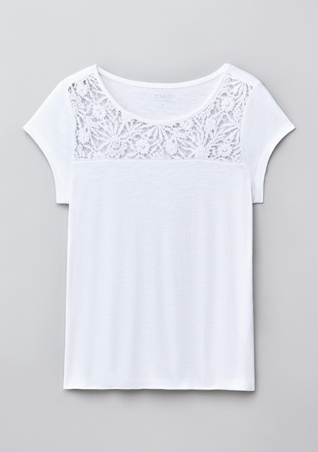Crochet Trim Scoop Tee in White