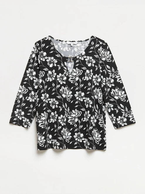 Three-Quarter Sleeve Top with Metal Hardware
