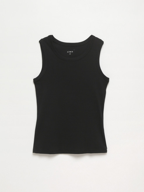 Stretch Cotton Black Hi-Neck Tank