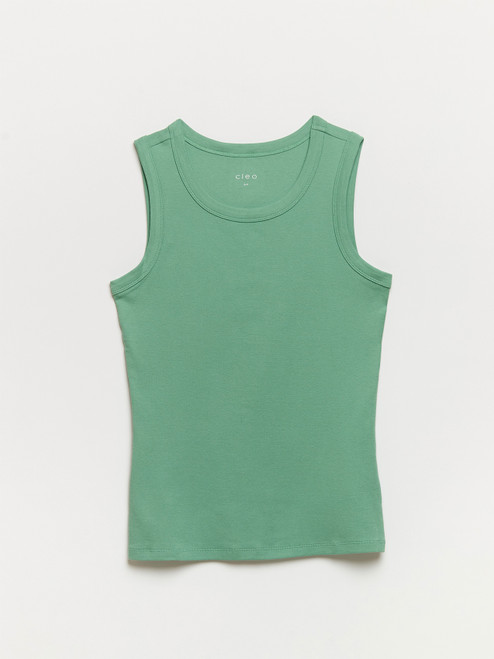 Stretch Cotton Sage Hi-Neck Tank