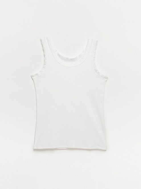 Stretch-Cotton Tank with Lace Trim