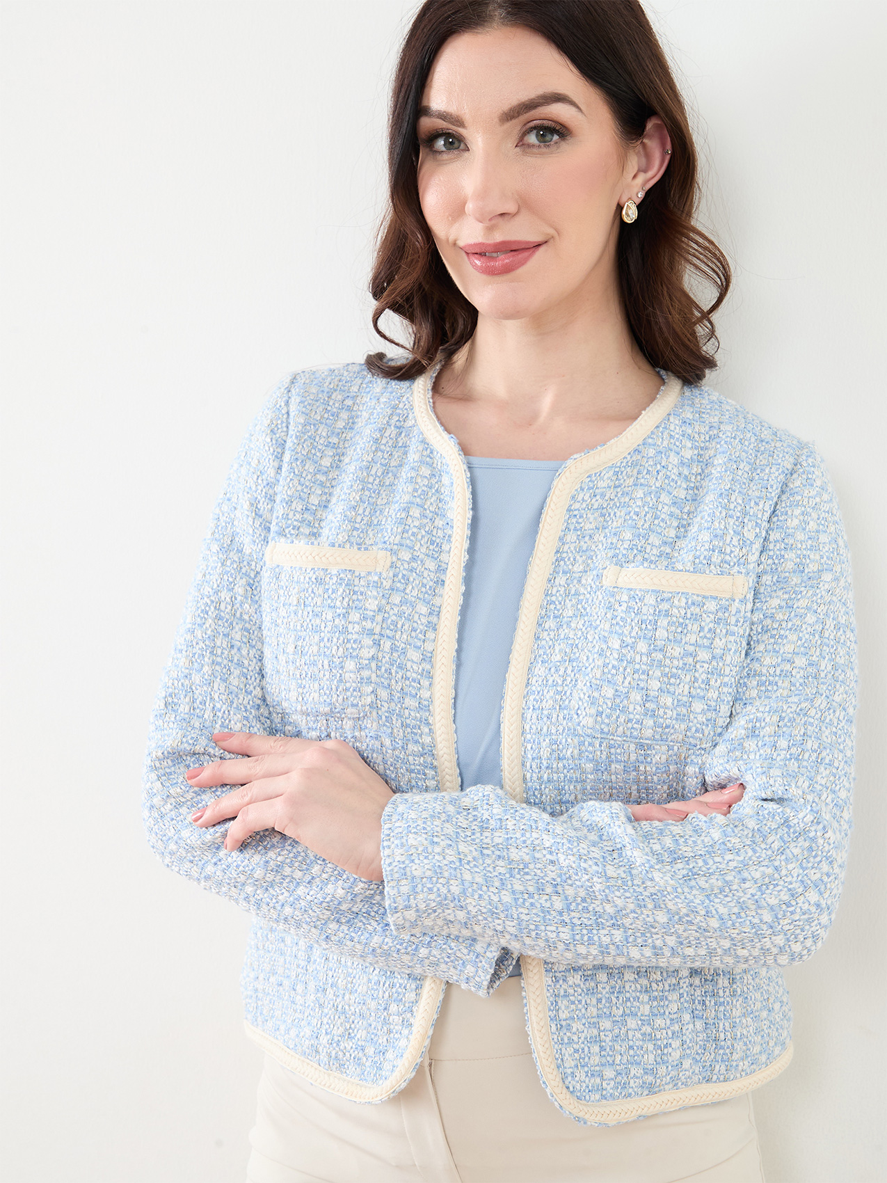 Braided Trim Tweed Blazer | Cleo