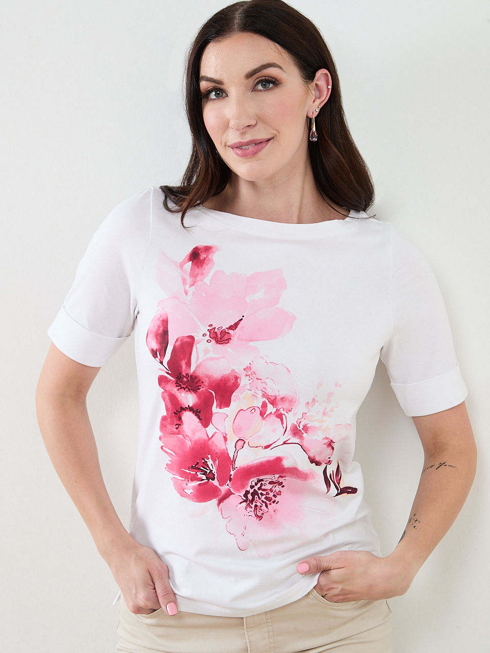 Short Sleeve Boat Neck Tee | Cleo