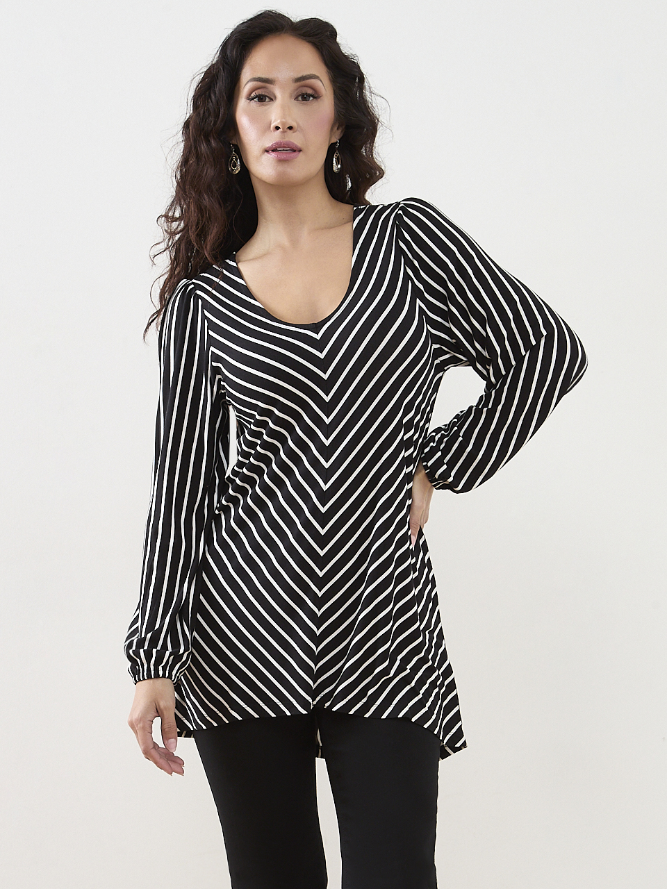 Petite V-Neck Mitered Stripe Top | Cleo