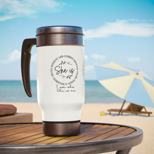 Stainless Steel Travel Mug with Handle, 14oz She Is Mug with Handle