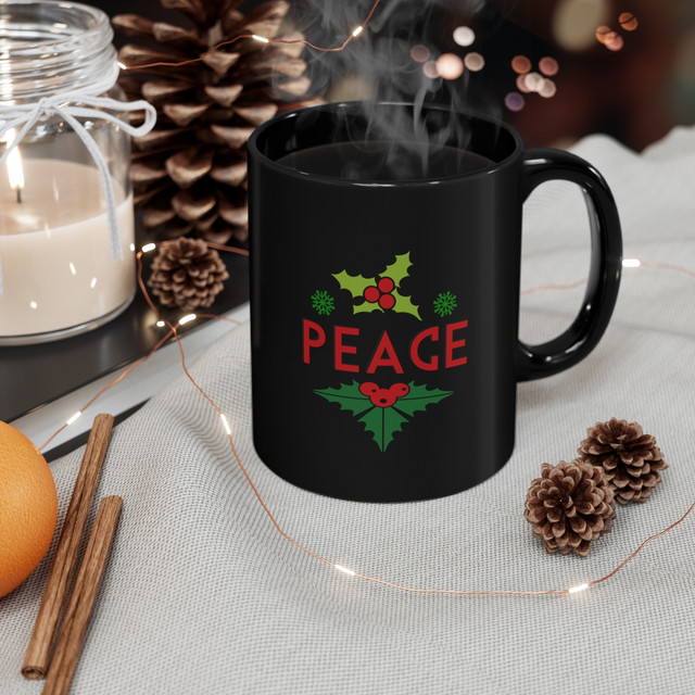 11oz Black Mug, Peace Mug, Christmas Gift