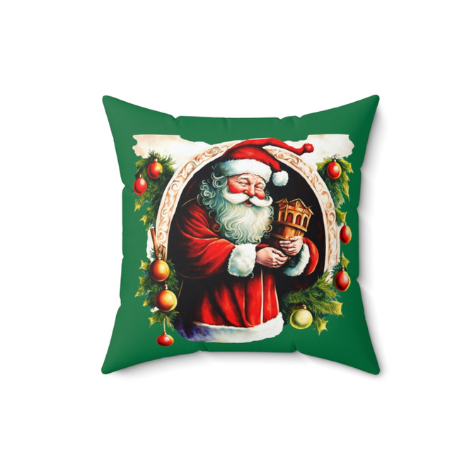 Spun Polyester Square Pillow, Green Santa Claus Pillow, Christmas decoration