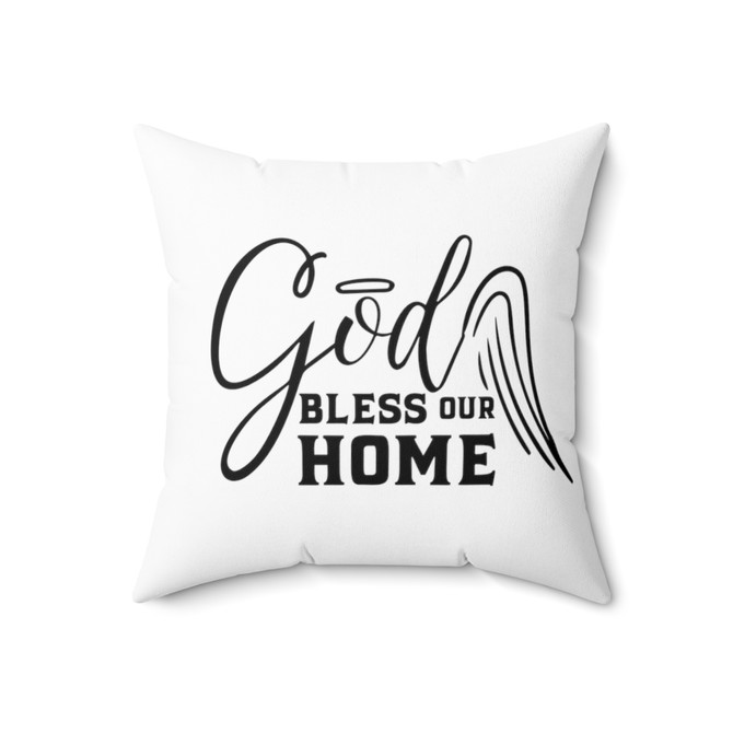 Spun Polyester Square Pillow, God bless our home home decor, white pillow