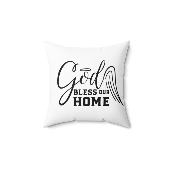 Spun Polyester Square Pillow, God bless our home home decor, white pillow