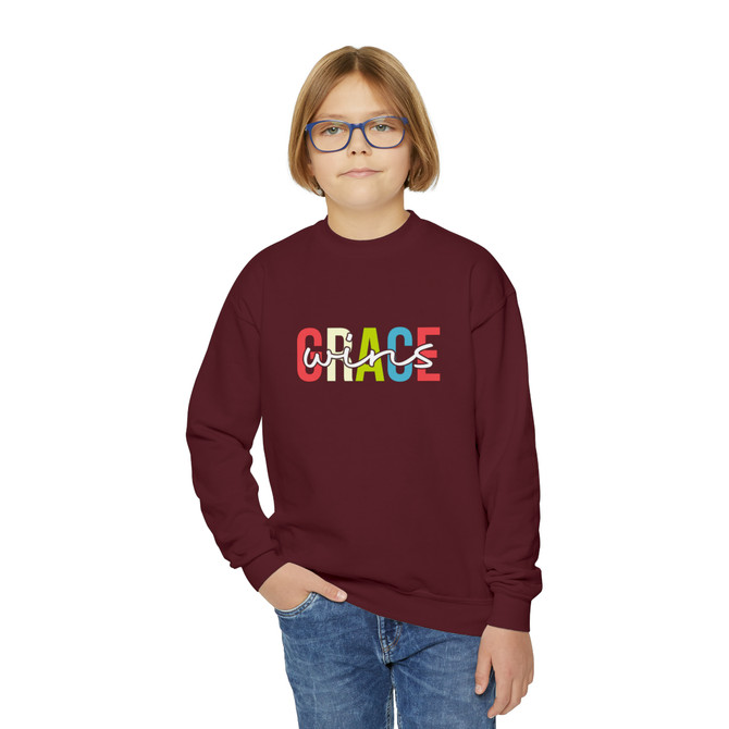 Youth Crewneck Sweatshirt, Grace Wins Sweatshirt