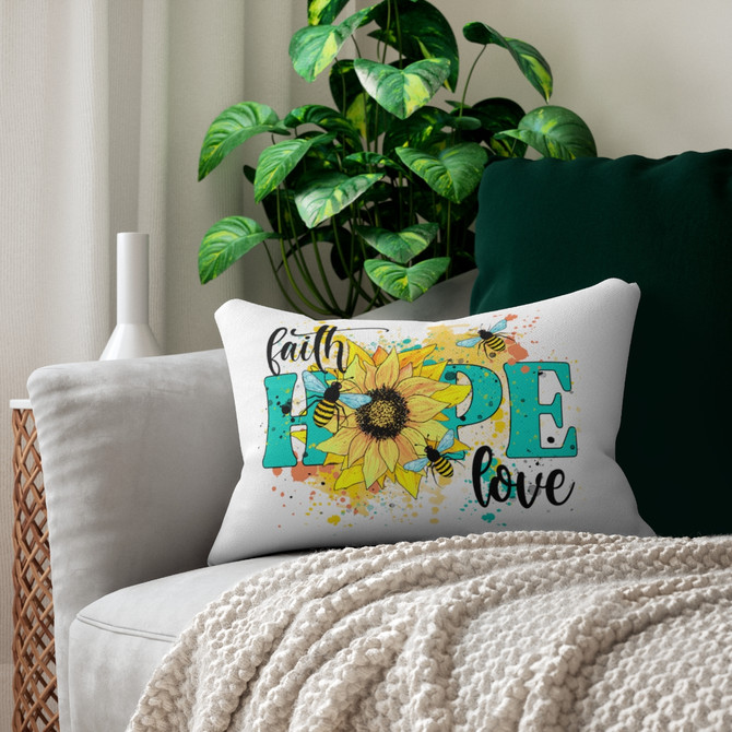 Spun Polyester Lumbar Pillow, faith, hope and love pillow, home decor gift