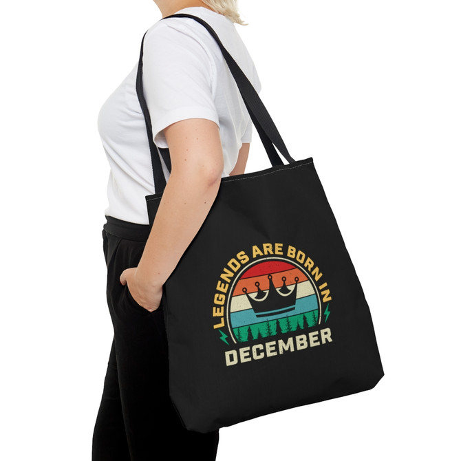 Tote Bag (AOP), Legends are born in Dec bag, birthday gift