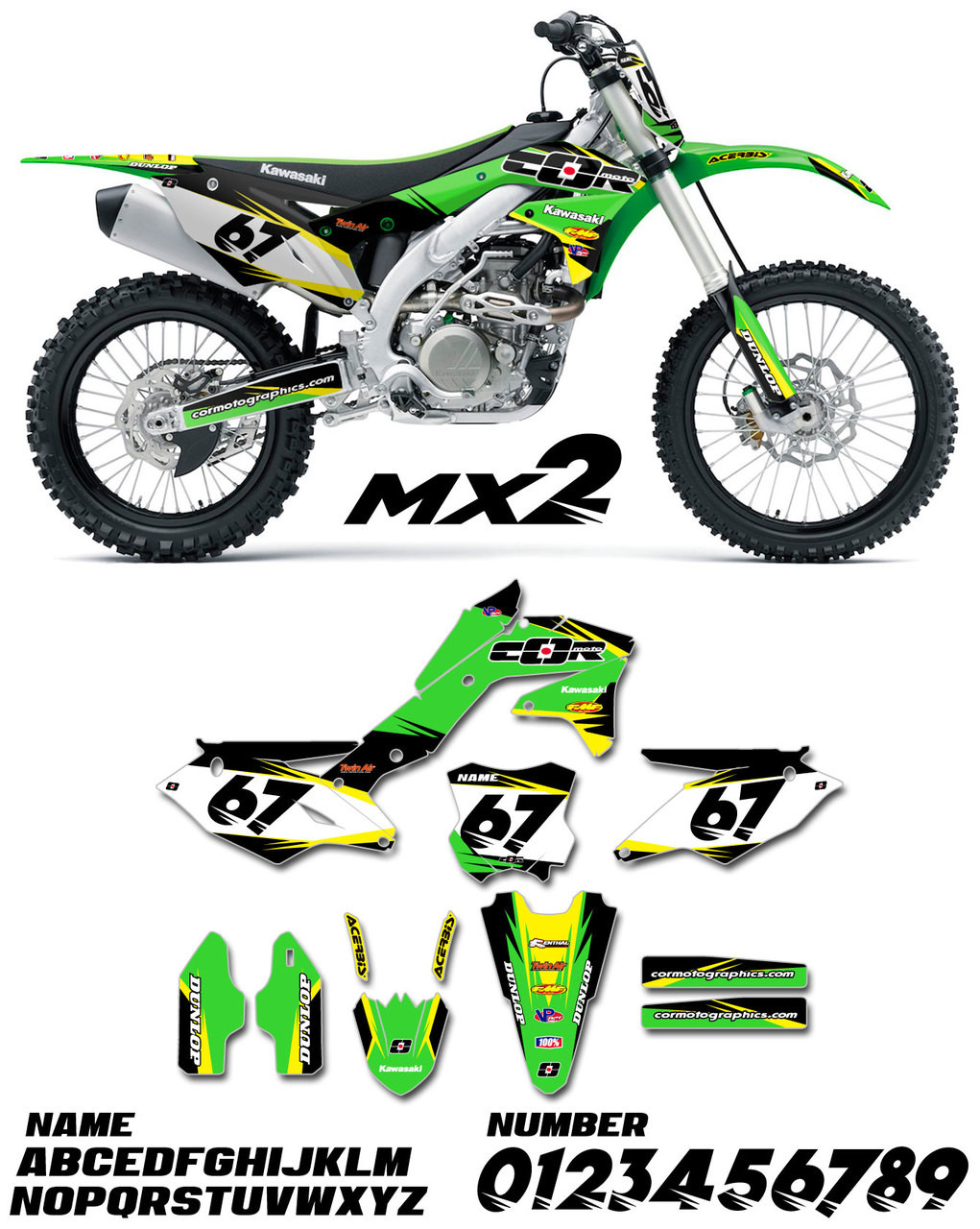 Kawasaki MX2 Kit - Cor Moto Graphics