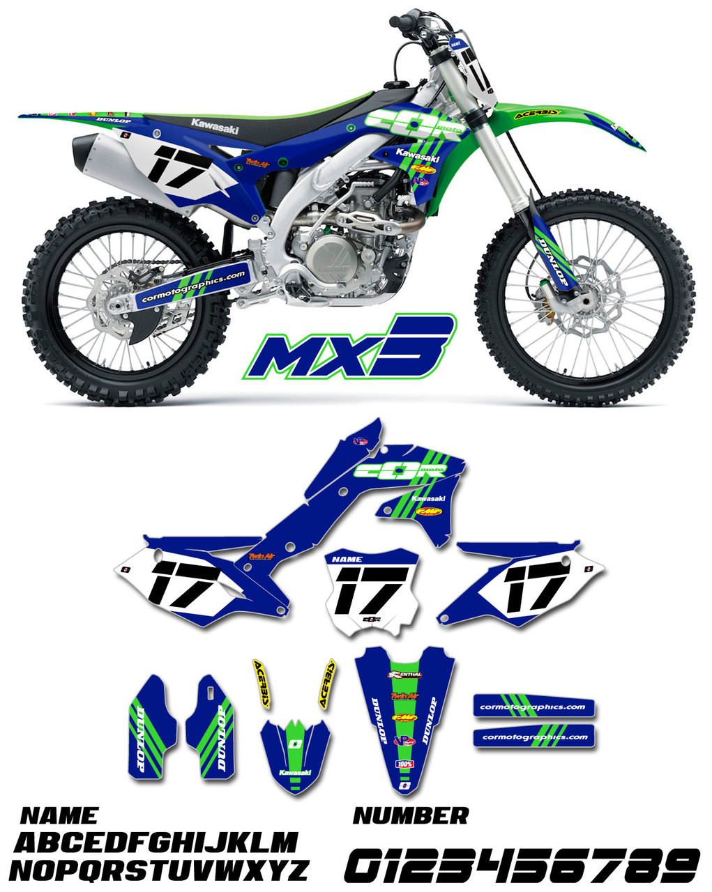 Kawasaki MX3 Kit - Cor Moto Graphics