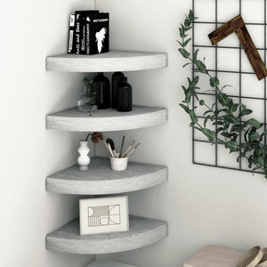 Wall Corner Shelf Set of 4 Concrete Grey Honeycomb MDF, Metal A949-326635 Wall Corner Shelf Set of 4 Concrete Grey Honeycomb MDF, Metal A949-326635
