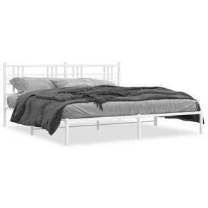 Bed Frame White Powder-Coated Steel Double Modern Bed Frame A949-376379 Bed Frame White Powder-Coated Steel Double Modern Bed Frame A949-376379