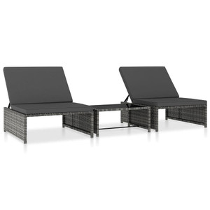 Reclining Patio Chairs 2 pcs with Table Gray Poly Rattan A949-47401 Reclining Patio Chairs 2 pcs with Table Gray Poly Rattan A949-47401