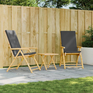 Garden Reclining Chair Set of 2 Bamboo, Dark Grey Bamboo, Polyester A949-365876 Garden Reclining Chair Set of 2 Bamboo, Dark Grey Bamboo, Polyester A949-365876
