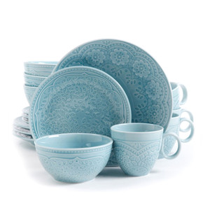 Gibson Elite Alemany 16-Piece Dinnerware Set, Aqua D970-92456.16 Gibson Elite Alemany 16-Piece Dinnerware Set, Aqua D970-92456.16