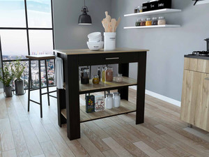 Light Oak and Black Kitchen Island with Drawer and Two Open Shelves N270-474094 Light Oak and Black Kitchen Island with Drawer and Two Open Shelves N270-474094