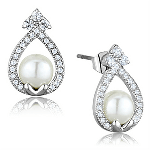 3W665 - Rhodium Brass Earrings with Synthetic Pearl in White A874-3W665 3W665 - Rhodium Brass Earrings with Synthetic Pearl in White A874-3W665