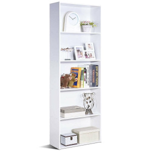 Modern 5-Tier Bookcase Storage Shelf in White Wood Finish Q280-CWMDBCN18140421 Modern 5-Tier Bookcase Storage Shelf in White Wood Finish Q280-CWMDBCN18140421