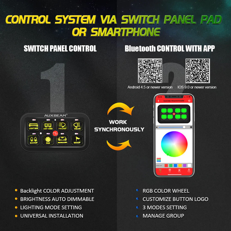 AuxBeam RGB Light Controller Box w/Bluetooth App Kit | 8 Gang