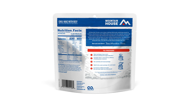 Mountain House Chili Mac with Beef Freeze-Dried Meal – 2 Servings Pouch
