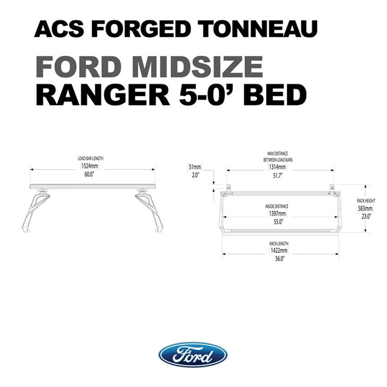 Ford Ranger - 5ft Bed | Leitner ACS FORGED TONNEAU Bed Rack | 2019-2021