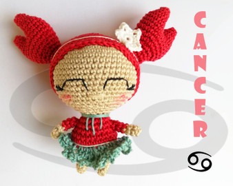 Cancer zodiac doll crochet pattern for amigurumi lovers.