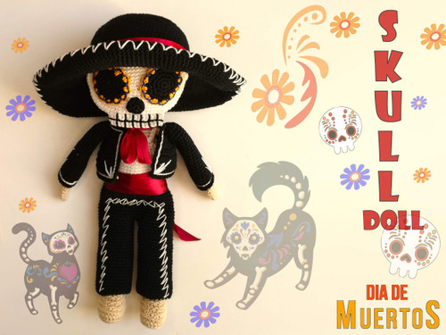 Skull doll crochet pattern for Halloween