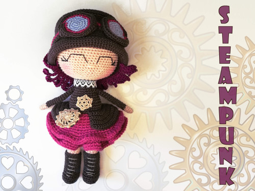 Steampunk doll crochet pattern for amigurumi lovers.