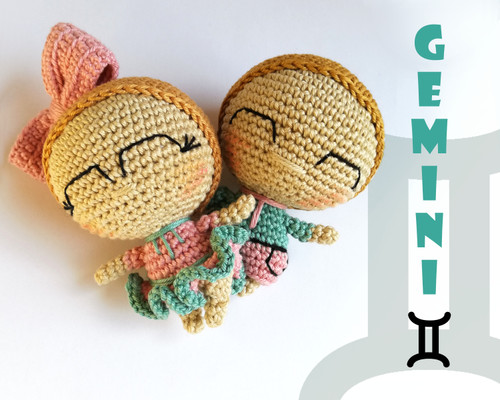 Gemini zodiac doll(s) crochet pattern for amigurumi lovers.