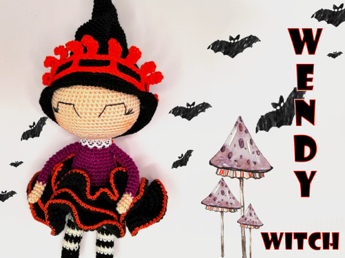 Witch crochet pattern for amigurumi lovers for Halloween.