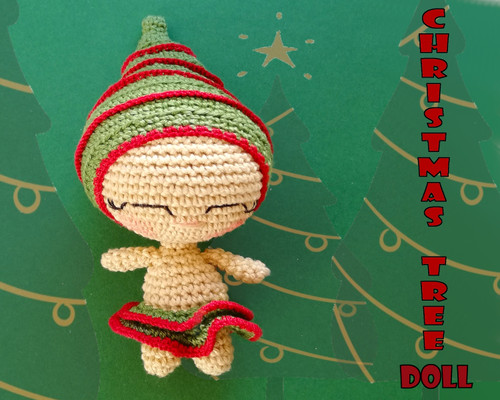 Christmas tree doll crochet pattern for amigurumi lovers for Christmas.